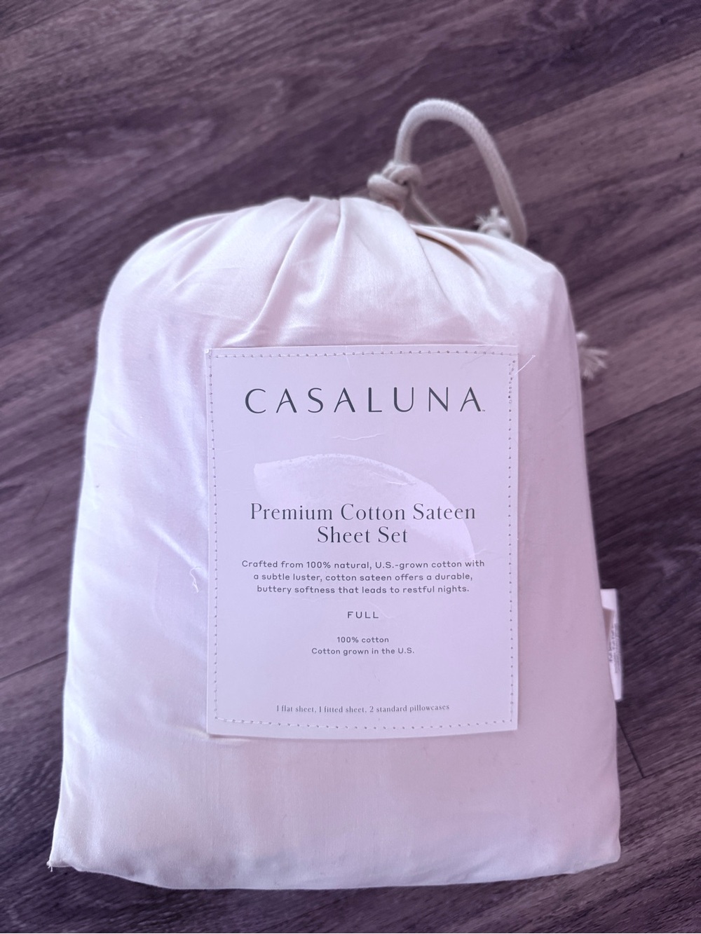 NWT Casaluna Full 600 Thread Count Premium Cotton Sateen Sheet Set Natural 4pc